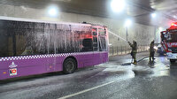 Taksim'de otobüs yandı: İlk müdahaleyi belediye işçileri yaptı