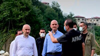 Bakan Soylu ve Bakan Karaismailoğlu Rize'de afet bölgesinde incelemelerde bulundu