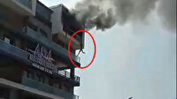 Denizli'de 5'inci kattaki dairesinde çıkan yangında alt kata sarkarak kurtuldu