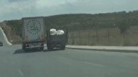 Başakşehir'de kamyon sürücüsü trafikte tartıştığı kamyoneti böyle sıkıştırdı