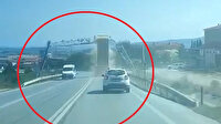 Damperi açılan kamyon plaka tanıma sistemi direğine böyle çarptı