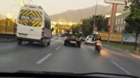 Bursa'da trafikte makas atan motosiklet sürücüsü otomobile böyle çarptı