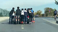 Otomobile tutunan 7 patenli gencin tehlikeli yolculuğu kamerada