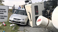 Bahçelievler'de faciadan dönüldü: Beton mikseri aracın üstüne devrildi