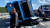 İSKİ'nin beton blok taşıyan kamyonu otomobilin üzerine devrildi: 1ölü