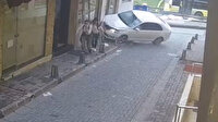 Beyoğlu'nda kaldırımda yürüyen turistler kazadan saniyelerle kurtuldu