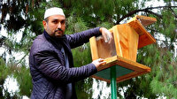 Çocuklar için camiye akvaryum yaptıran imam şimdi de bahçeye kuş yemliği yaptırdı