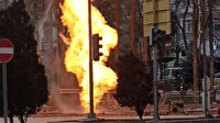 Ankara'da patlayan doğal gaz borusu alev aldı