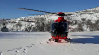 Ambulans helikopter yaşlı diyabet hastası için yarım metre kara indi