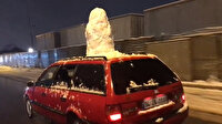 Yaptıkları kardan adamı arabayla gezdirdiler