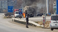 Manisa'da benzin istasyonuna yanaşan TIR patlayıp alev aldı