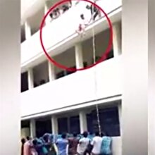 Güvenlik tatbikatında eğitimci genç kızı aşağı attı