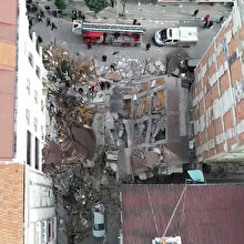 Bahçelievler'de çöken bina havadan görüntüledi