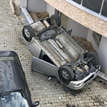 Tekirdağ'da ilginç kaza: Otomobil 10 metreden yere çakıldı