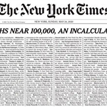 New York Times salgında ölenlerin isimlerini tek tek manşete taşıdı