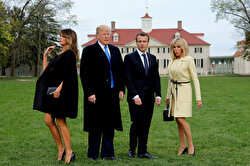 U.S. President Donald Trump and first lady Melania Trump and French President Emmanuel Macron and Brigitte Macron prepare to have their picture taken on a visit to the estate of the first U.S. President George Washington in Mount Vernon, Virginia outside Washington, U.S., April 23, 2018. Reuters photographer Jonathan Ernst: 