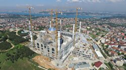 Çamlıca Mosque of Istanbul viewed from air 