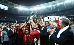 Footballers of Turkey celebrate their victory as they carry a massive Turkish flag after winning the cup in the European Amputee Football Federation (EAFF) European Championship final match between Turkey and England at Vodafone Park in Istanbul, Turkey on October 9, 2017.


