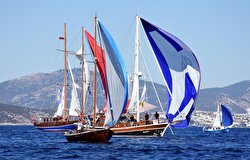 Sailboats take part in the 29th The Bodrum Cup sailing race along Bodrum - Kisebuku stage in Aegean city of Mugla, Turkey on October 17, 2017.