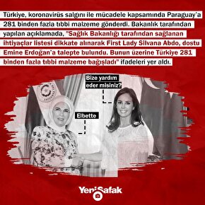 Paraguay First Ladysi Emine Erdoğandan yardım istedi: Türkiyeden 281 bin tıbbi malzeme gitti