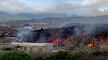 Molten lava fills swimming pool as volcano erupts on Canary Island