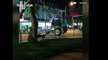 Driver operating heavy machinery drifts on streets of Turkey's Antalya