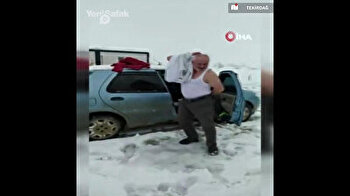 Turkish grandpa takes off shirt, starts dancing in the snow