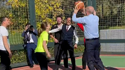 Erdogan plays basketball with youths at public park inauguration event in Istanbul