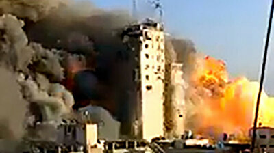 Israeli air strike on media tower in Gaza reduces building to rubble