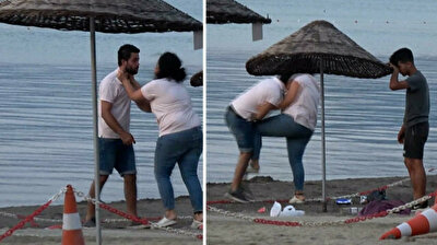 Woman kicks man in the crotch on beach in Turkey