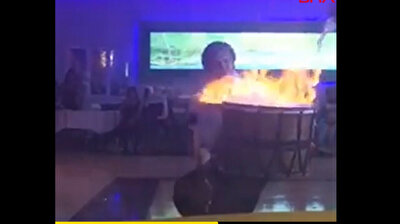 Wedding drummer's stunt goes wrong when he tries to 'heat up' stage