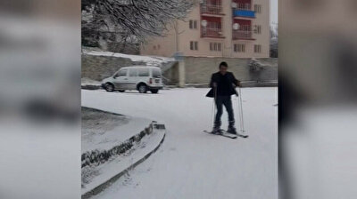 Student heads to school on ski blades in eastern Turkey amid heavy snowfall