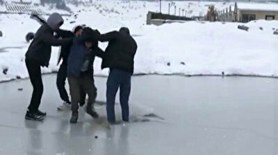 CRACK: Ice breaks beneath children dancing on frozen stream in Turkey
