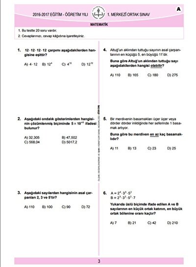 Teog Matematik A Kitapcigi Sorulari Ve Cevap Anahtari Teog Sorulari