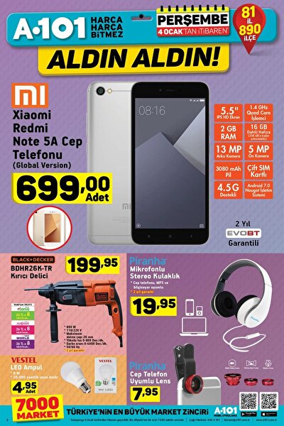 A 101 4 Ocak 2018 Aktuel Urunler Listesi Xiaomi Redmi Note 5a Geliyor