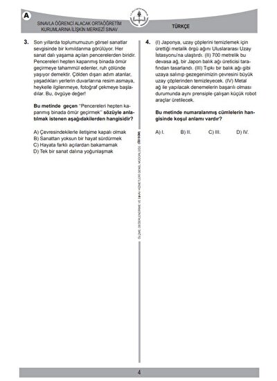 Lgs Turkce Sorulari Ve Cevap Anahtari 2018