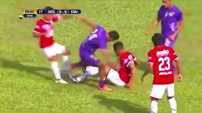 Angry Peruvian soccer player kicks rival on head