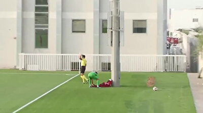 UAE soccer player get knocked out after hitting pole