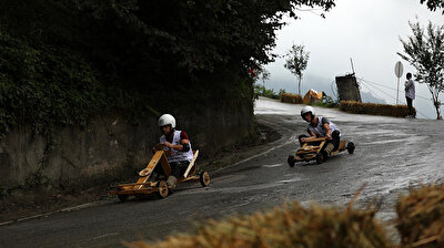 Handmade wooden car race in northern Turkey