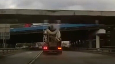 Overpass collapses on car right after being hit by concrete truck in Russia