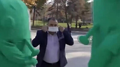 Locals take selfies with Covid-19 mascots in Turkey’s Malatya