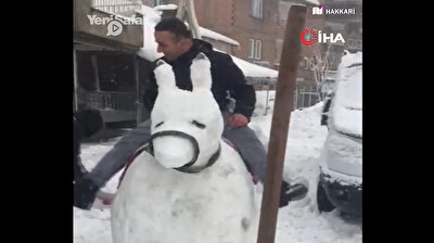 Man rides giant donkey made of snow in SE Turkey