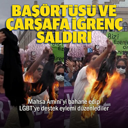 LGBT bayrağı açarak özgürlükten bahsedenler Kadıköyde çarşafa saldırdı