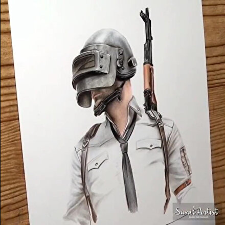 PUBG karakterini kalemle resmediyor