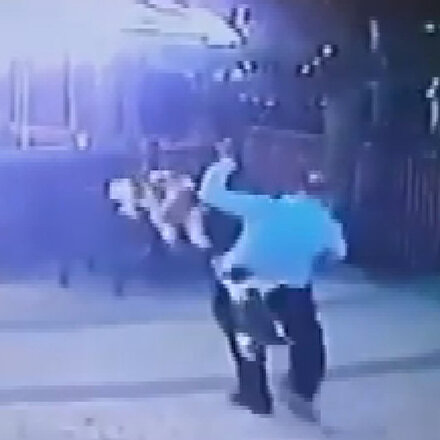 Köpeğini gezdirirken kedi saldırısına uğrayan adamın korku dolu anları kamerada