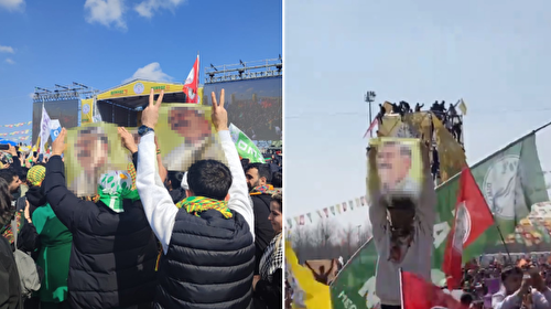 CHP'nin ittifak ortağı DEM Parti'nin nevruz programında skandal: Katil Öcalan'ın posterleri açılıp sloganlar atıldı