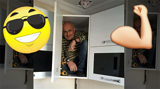 Yaptığı mutfak dolabının sağlamlığını test eden usta, photoshop savaşçılarının eline düştü
