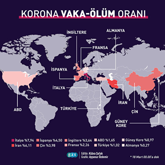 Dünya üzerinde koronavirüs vakaları ve ölüm sayıları