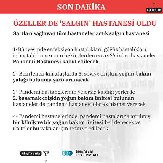 Özel ve vakıflara bağlı hastaneler de pandemi hastanesi ilan edildi