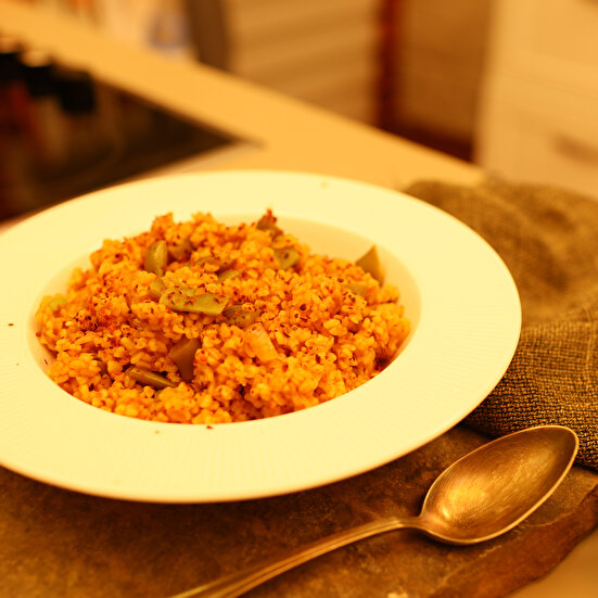 Taze Fasulyeli Bulgur Pilavı